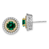 14K Two-Tone Lab Grown VS/SI+ G+ Dia and Created Emerald Earrings